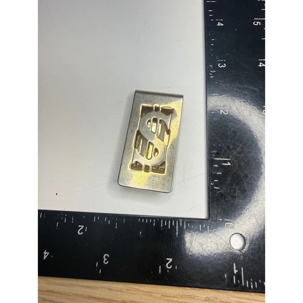 Two Tone Dollar Sign Money Clip Silver Gold Tone Metal Cutout Slim Wallet